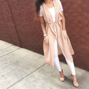 Sleeveless Nude Trench Style Vest